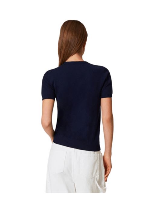 maglia donna lupetto applicazione misto viscosa blu notte TWINSET | 251TP343000238